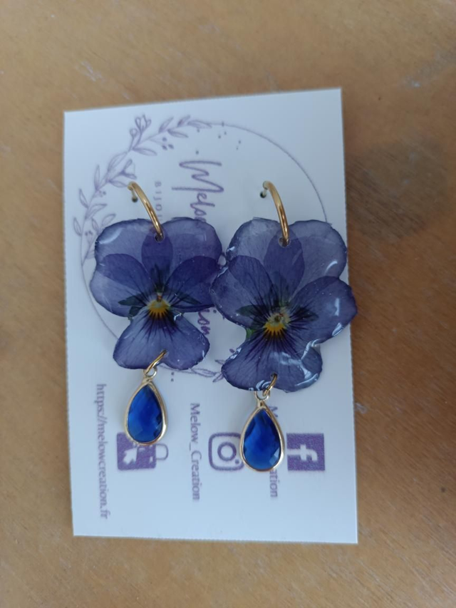 Boucles Fleurs séchées Pensées Violettes