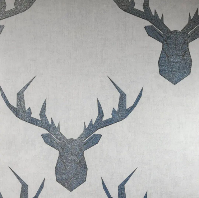 Geo Stags Heads Grey Blue 