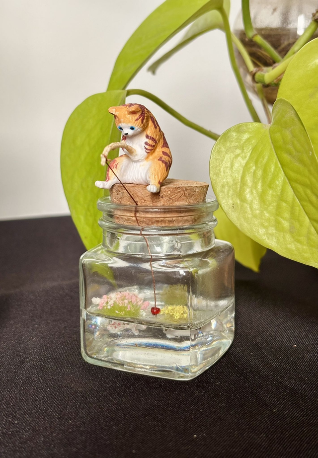 🍃 Mini terrarium verre - Chat pêcheur 