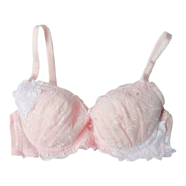 Pink + white floral appliqué Japanese Bra UK 30C
