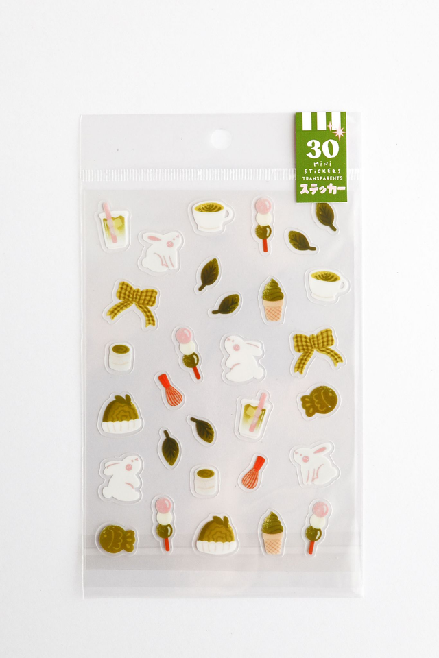  Planche de 30 mini stickers transparents Matcha
