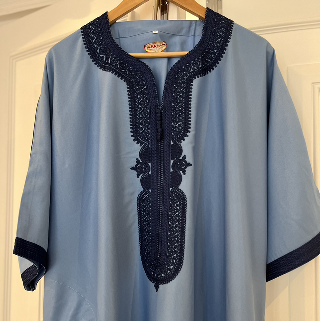 Premium 3/4 Sleeve Moroccan Thobe in Light Blue 