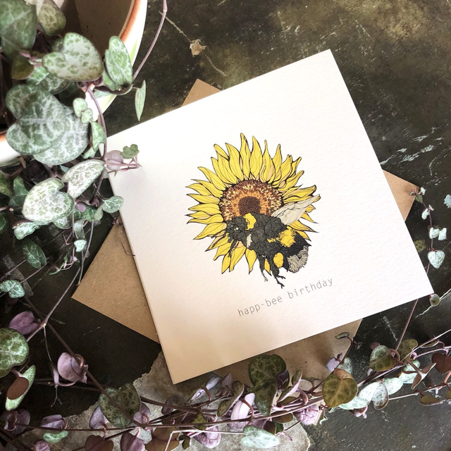 Card - Birthday - happ-bee - bee and sunflower