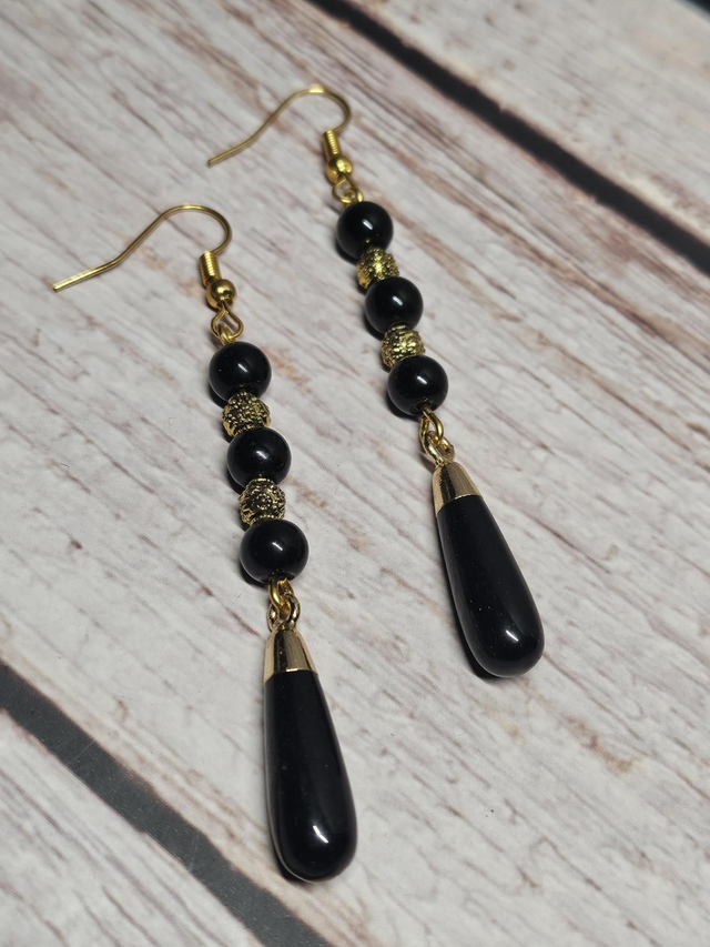 Boucles d’oreilles en Obsidienne noire