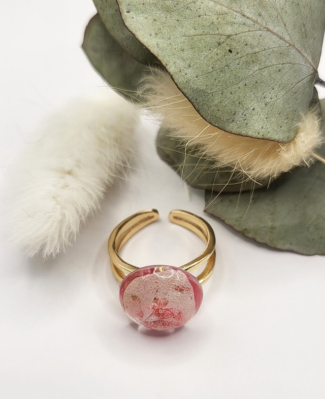 Bague feuille séchée, forme ronde