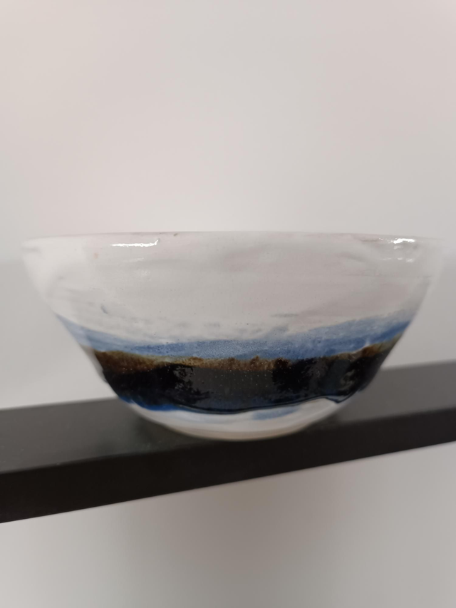 Bol  évasé GM blanc bleu grès blanc 