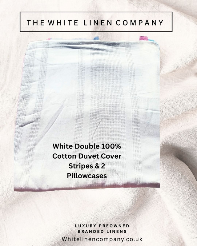 DUNELM - White Subtle Stripe  100% Cotton KING Duvet Cover