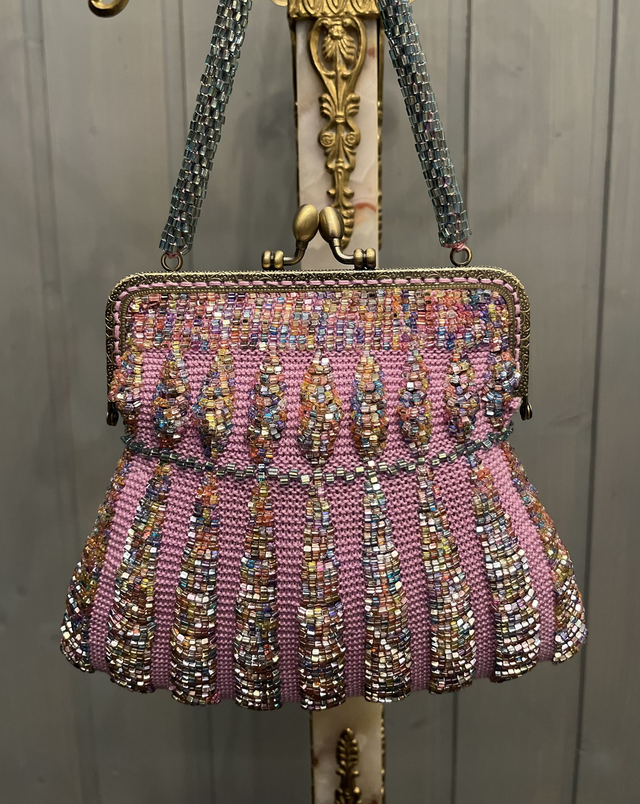 Bead knitted violet purse