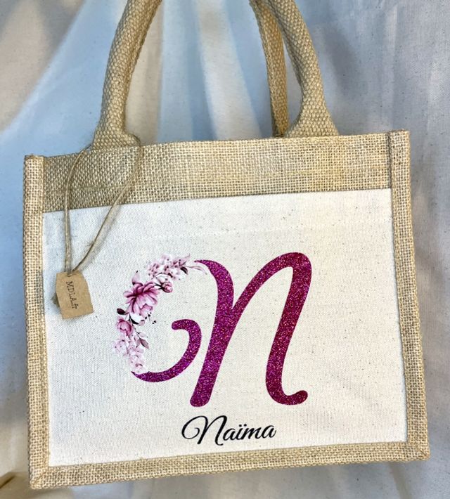 Mini cabas en toile de jute et coton - personnalisable