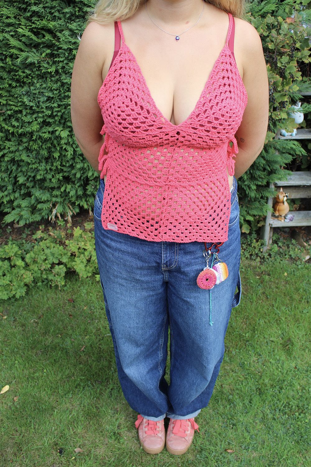 Pink Granny Square Tie-Side Top
