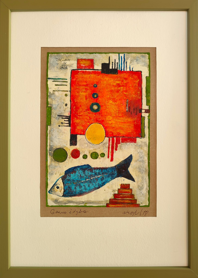 Geom i ryba, 32x23 (18x12) akryl papier 2022