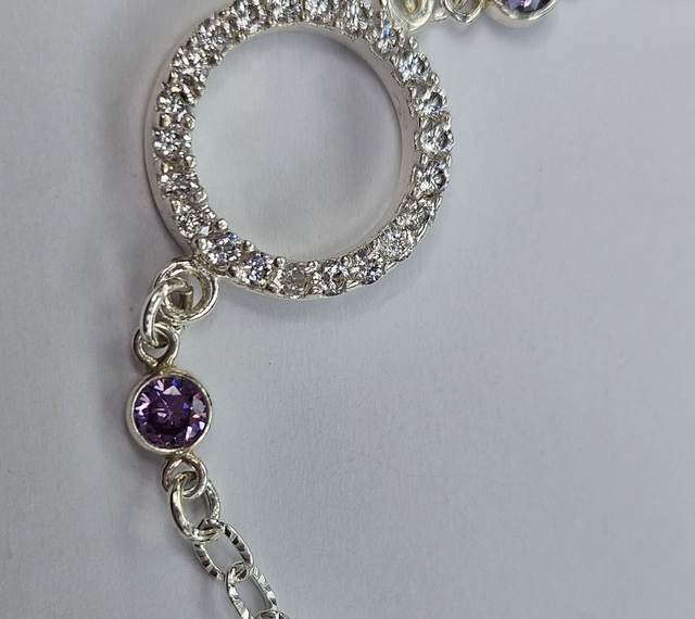 Cubic zirconia and amethyst sterling silver bracelet 
