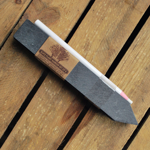Six Slate Garden Plant Labels &amp; Oil Based Pencil