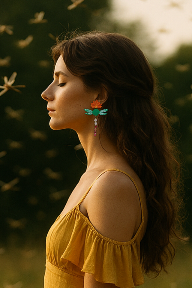 Pendientes Liranys | Libélula Artesanal con Turmalina Natural | Joyería Sostenible y Simbólica ImpYris