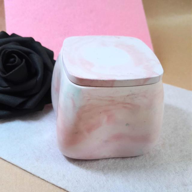 NUAGES MARBRES - Boîte décorative en Éco-résine - Rose poudré et bleu ciel