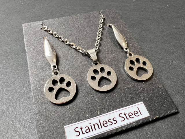 Paw Print Jewellery Set | Stainless Steel