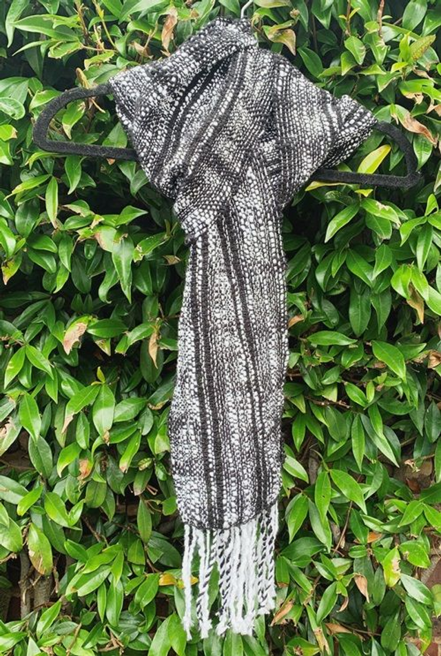Handwoven Summer Scarf in Black and White (Monochrome), Unisex, Vegan 