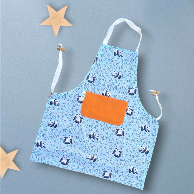 Tablier de Cuisine ou Activités pour Enfants en Coton Personnalisé réglable  Panda Orange