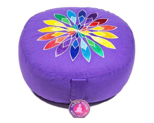 Coussin de méditation violet fleur multicolore