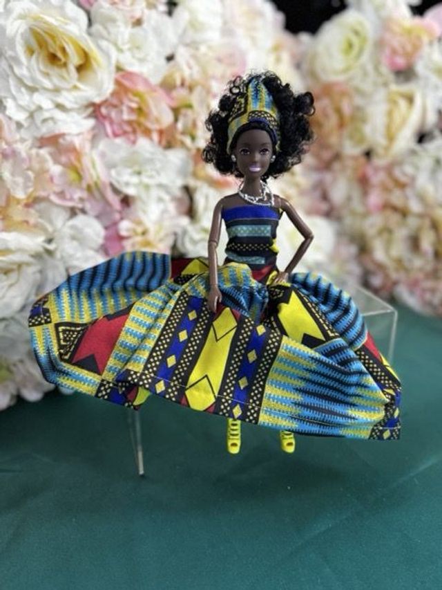 Poupée – Robe en Wax coloré & Coiffe assortie - Fait main