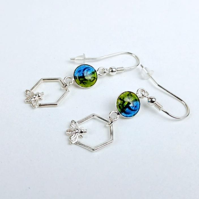 Boucles d'oreilles "Abeilles" en émail sur cuivre