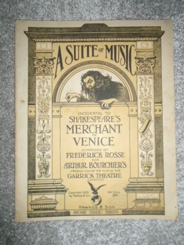 A Suite Of Music. Original Vintage Sheet Music. Shakespeare's Merchant Of Venice