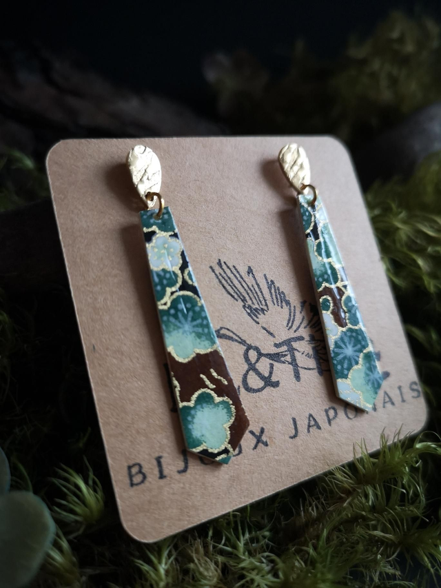 Boucles d'oreilles - puces - papier - washi - fleurs de prunier - acier inoxydable - La&Titia