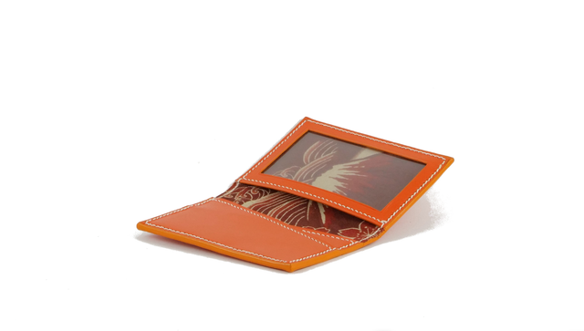 Porte-Cartes MADO Orange avec doublure tissu japonais motif Mont Fuji