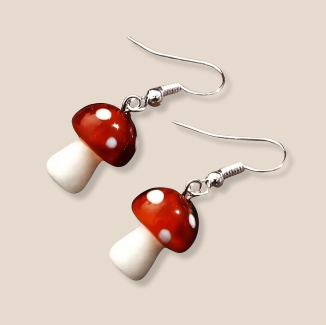 Toadstool mushroom dangle earrings
