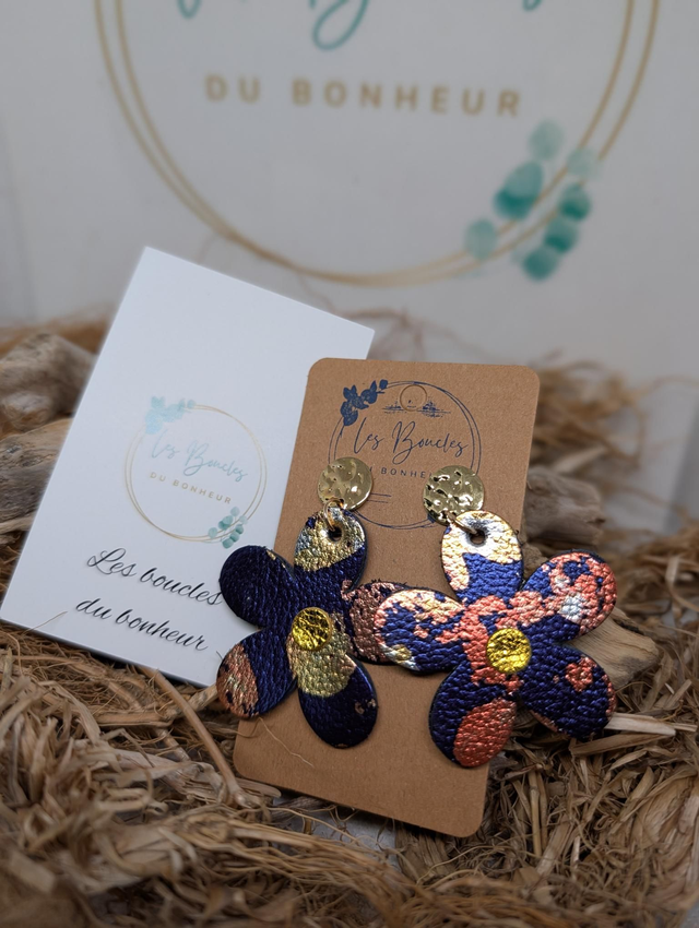 Boucles d'oreilles Baby Marguerite marine dorée bm100