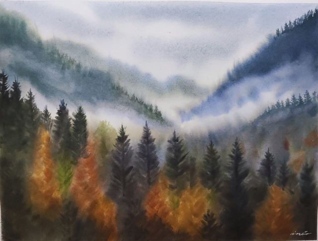 Bosque con niebla en otoño - 30 x 40 cm 