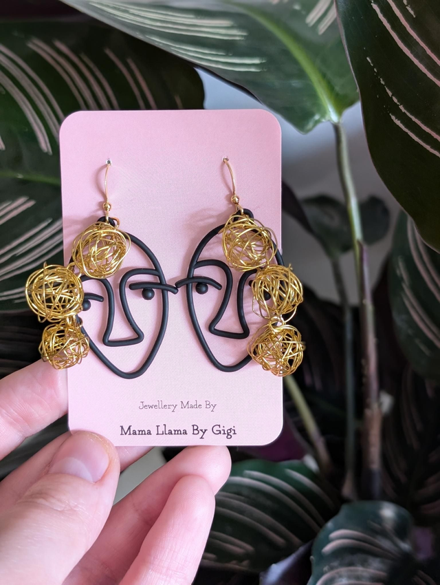 Unique Abstract Face Earrings with Gold Accents