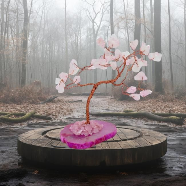 Arbre "Quartz rose" sur agate