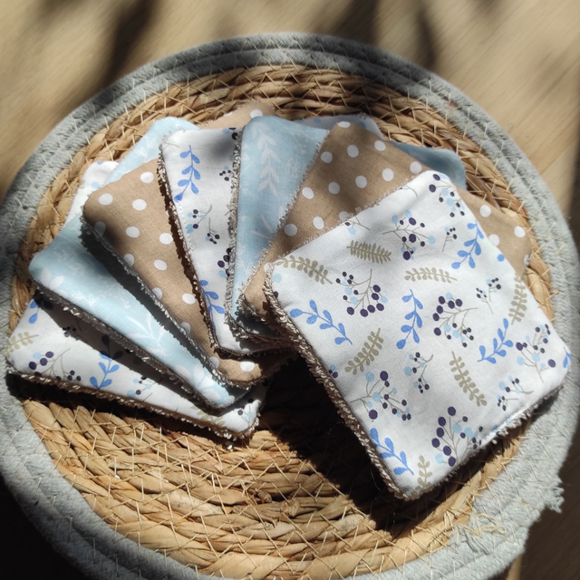 Lingettes lavables "Fleurs bleues" 