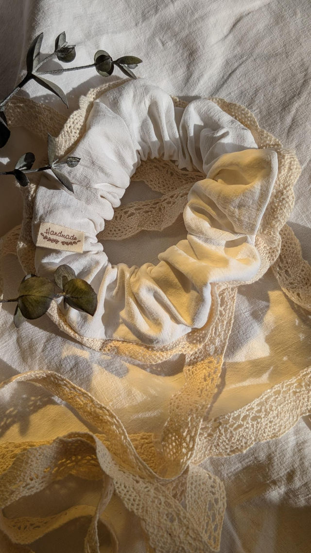 Chouchou drap coton ancien + dentelle - Collection "Coton d'autrefois"