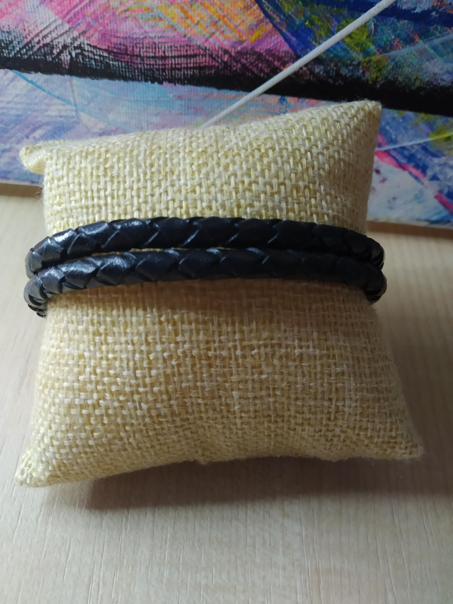 Bracelet double lanières cuir noir 