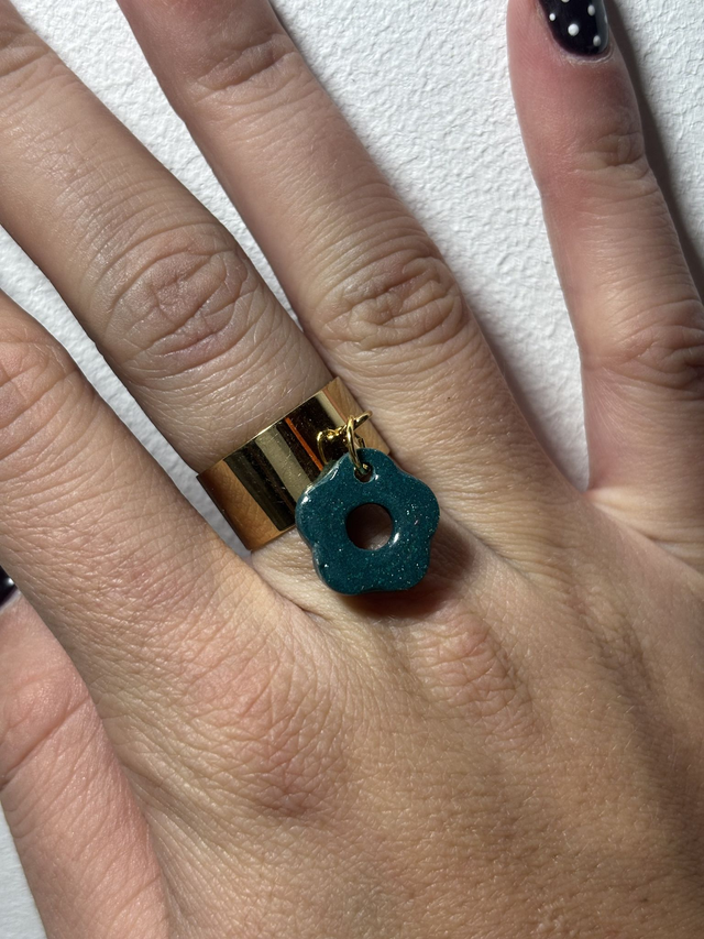 Doré 10mm Pampille Bleu Canard Pailleté