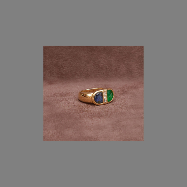 Bague dorée et pierres style Carolingien Vintage Agatha  (collector)