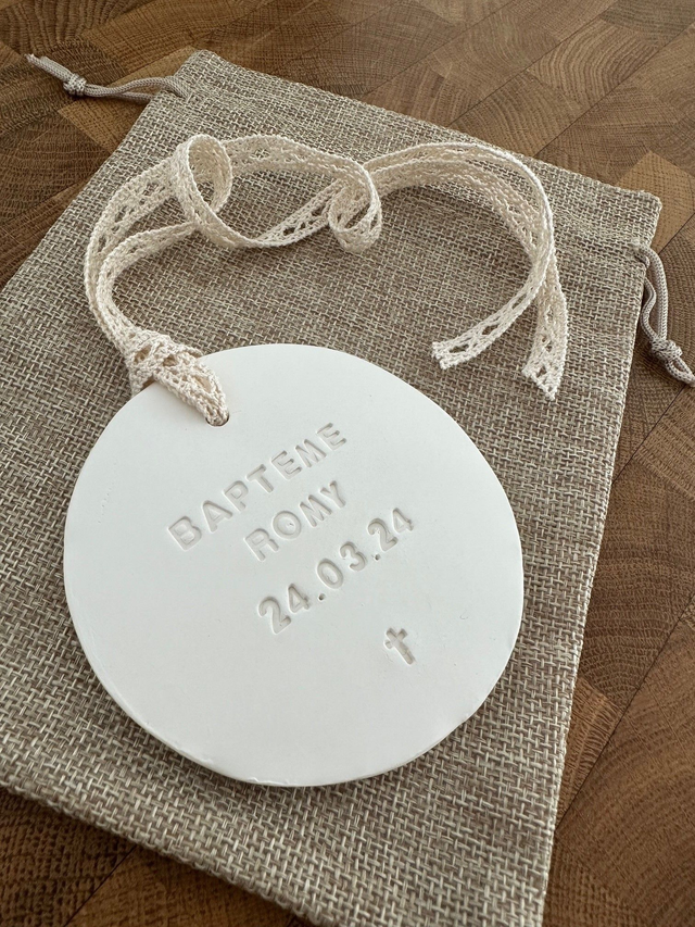 Médaille en argile décorative, Cadeau de Baptême/Mariage