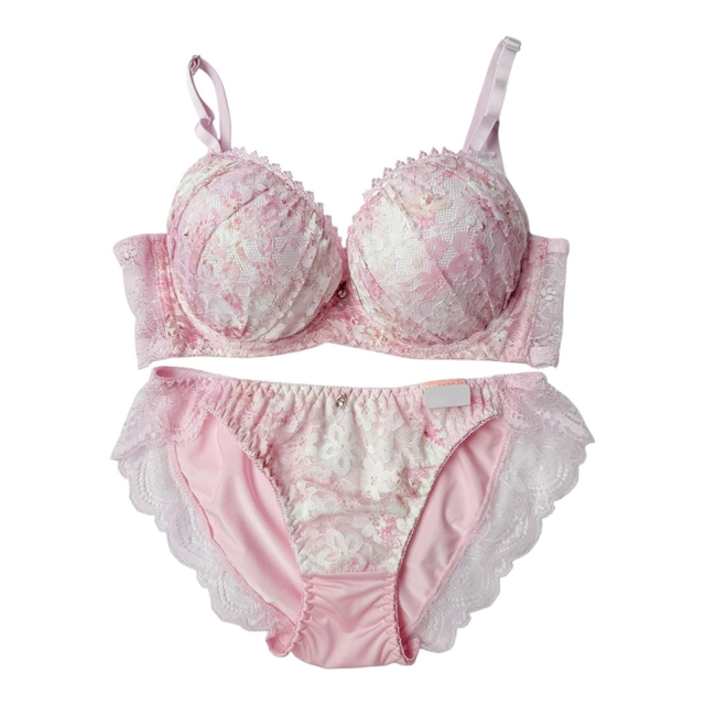 Pink floral japanese bra and underwear set UK 38B 