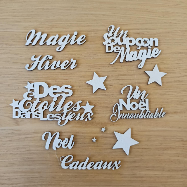 Kit scrapbooking Noël - mots et mini phrases en carton bois 