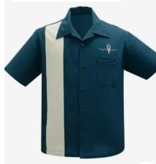 Chemise de bowling V8 classic vert teal/ écru