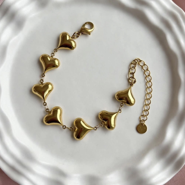 Bracciale Catena di Cuori Bombati Gold