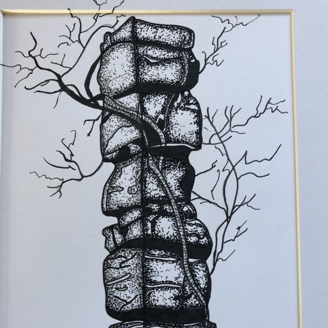 Minéral &amp; végétal - 21 x 27 cm - encadrement noir &amp; bois 