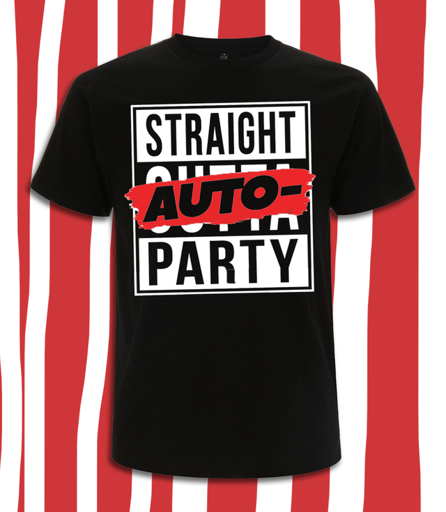 T-Shirt "STRAIGHT AUTO-PARTY" mit Backprint (Earth Positive)