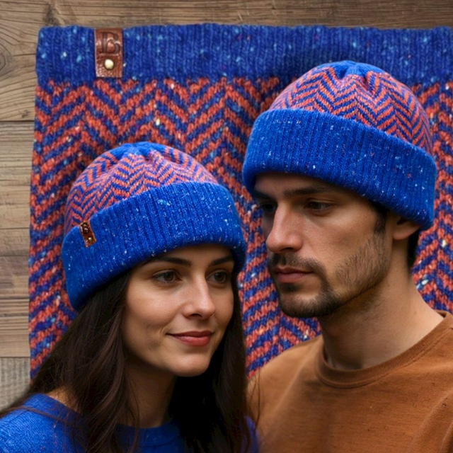 Soft Merino Wool Handmade Unisex Hat and Snood 2 Piece Set (Colour: Iron Bru)