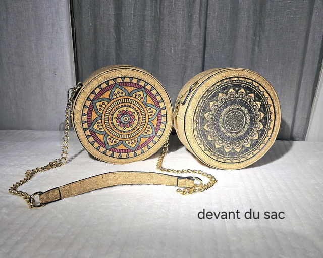 Sac soleil à bandoulière en liège naturel et imprimé (2 motifs à choix)