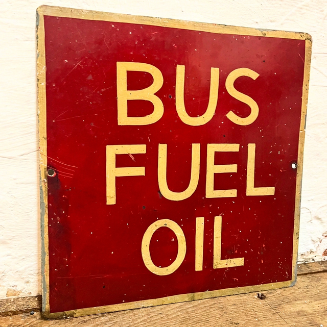 “BUS FUEL OIL” Single Sided Traditional Hand Painted Folk Art Garage Sign