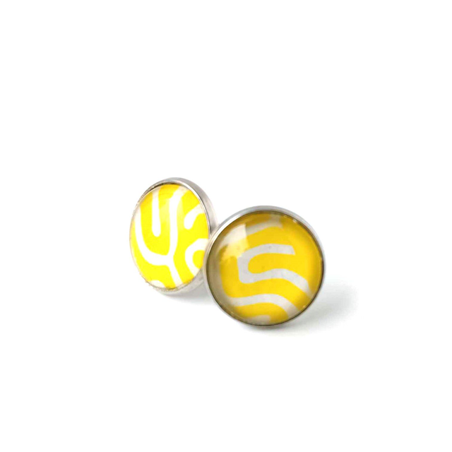 Puces d&#039;oreilles en PAPIER recyclé - Jaune - Pièces Artisanales et Uniques  