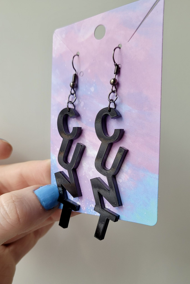 Earrings- Black CUNT Swear Earrings | Stainless Steel Gunmetal Hooks